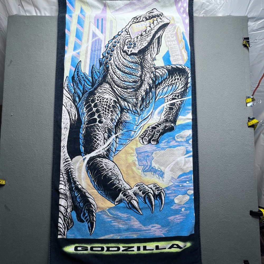 Vintage Godzilla Beach Towel 1998 Movie Zilla Blue‎ Black Graphic Print 28x53